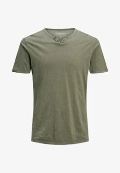 Jack & Jones JJESPLIT NECK - T-Shirt Basic - Dusky Green -Herrenbekleidung 7f0bb98be1bb488e8755cfc1c4af5b73