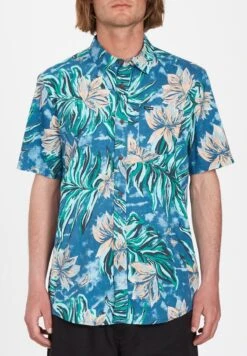 Volcom MARBLE FLORAL SS - Hemd - Aged Indigo