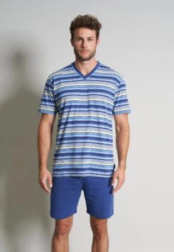 SET - Nachtwäsche Set - Blau Mittel Ringel