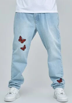 SikSilk BUTTERFLY - Jeans Straight Leg - Light Blue Wash