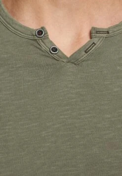 Jack & Jones JJESPLIT NECK - T-Shirt Basic - Dusky Green -Herrenbekleidung e922cc592d5b47c9bc4f717329c524c7