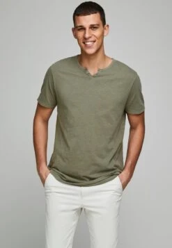 Jack & Jones JJESPLIT NECK - T-Shirt Basic - Dusky Green